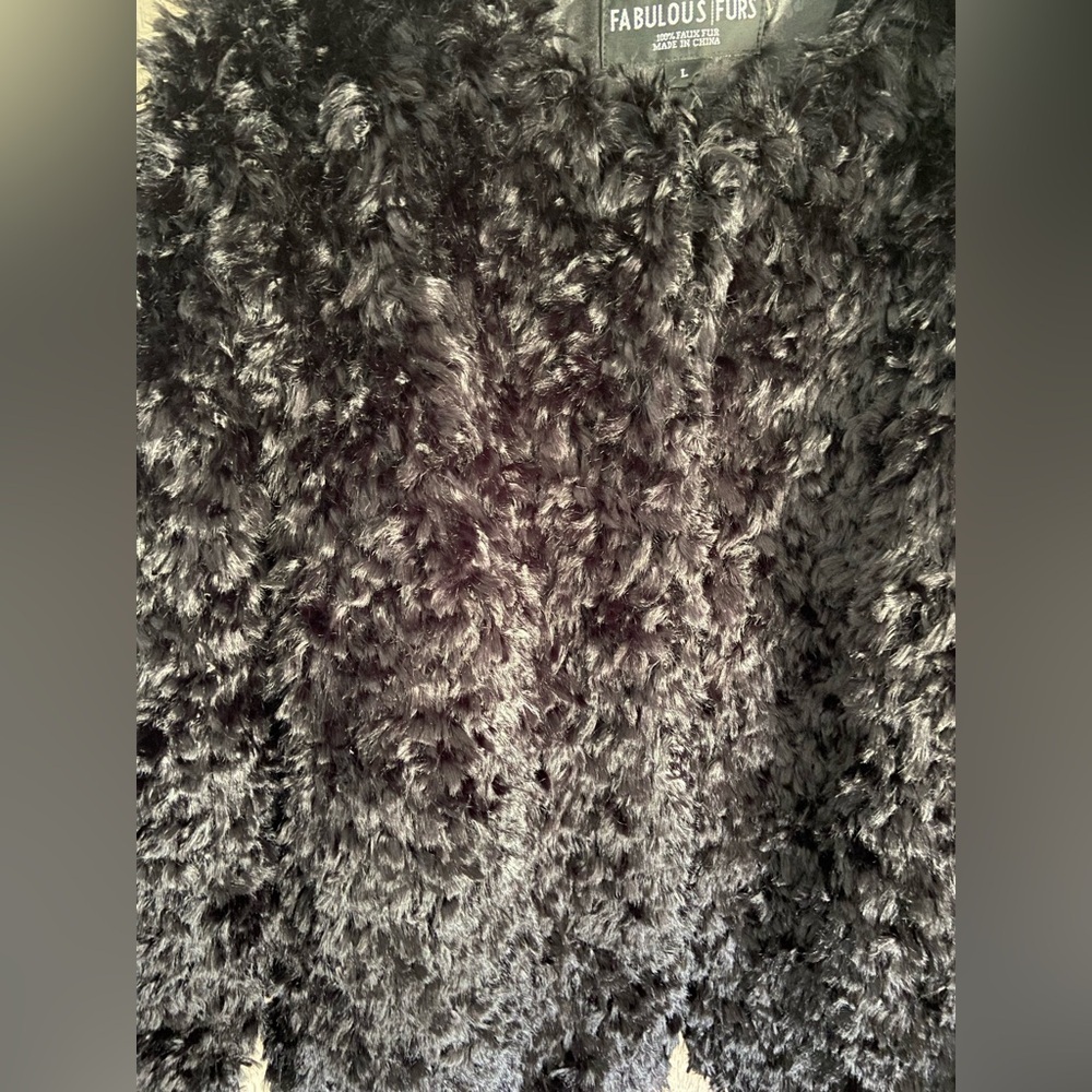 DONNA SALYERS Fabulous Furs Luxury Faux Fur Black “Lamb” Jacket L - Picture 2 of 10